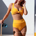 2021 Hot Selling High Quality Pure Color Sexy High Waist BIKINI Swim Suits